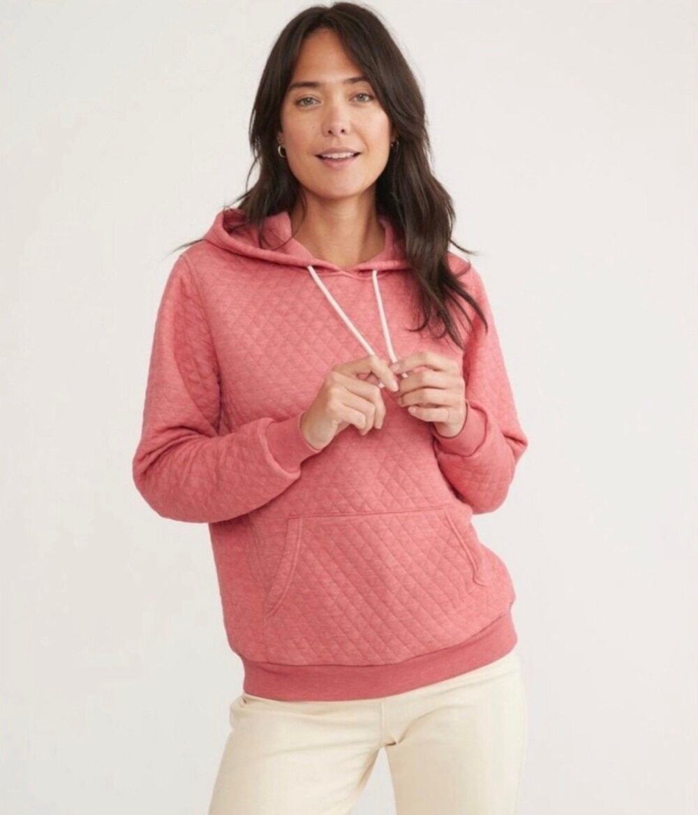 Marine Layer Corbet Quilted Hoodie Pink Heather Pullover Diamond Knit Cozy XS